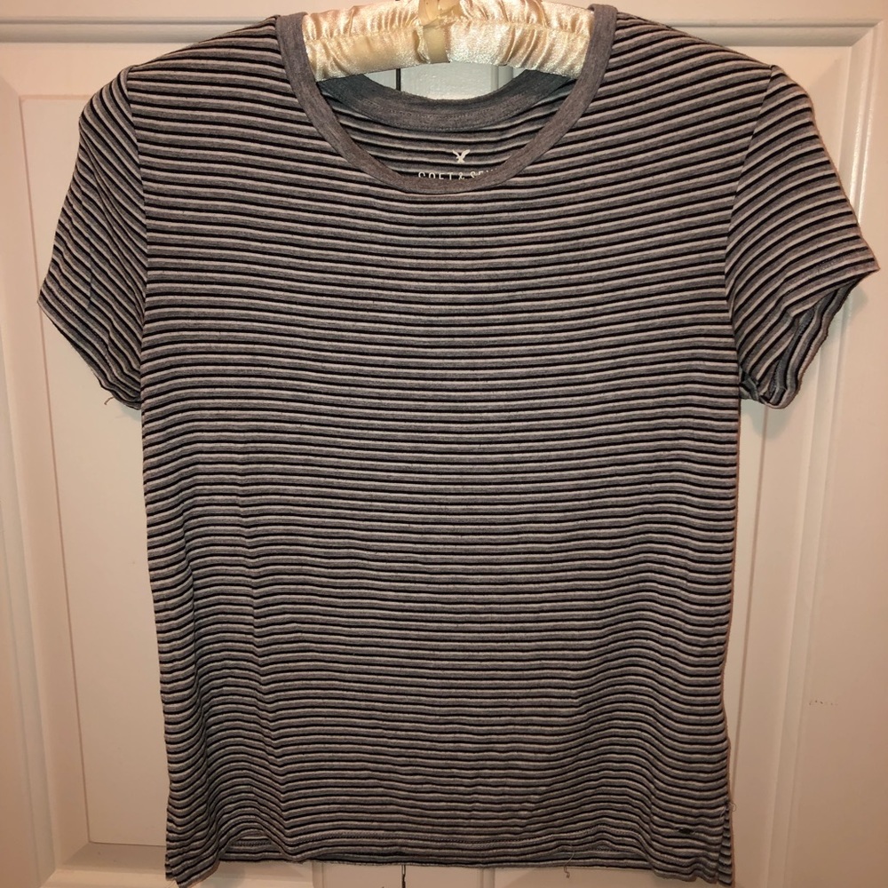 Black, grey, white striped tee